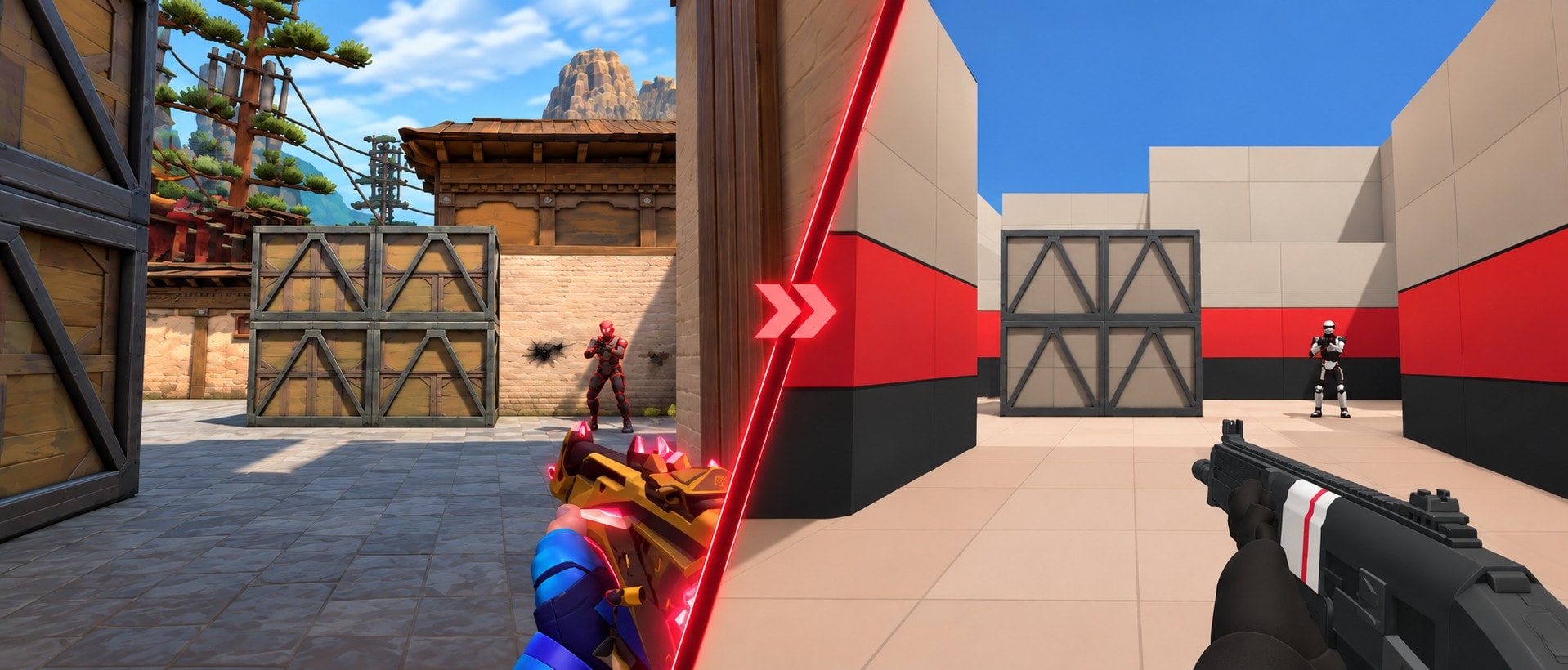 Split view: a death in VALORANT on the left, the same shot rebuilt in the Replays.AI aim trainer on the right